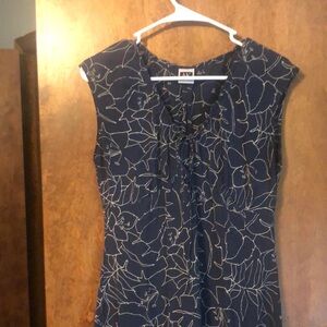 Anne Klein Floral Sleeveless Dress in Navy and Beige